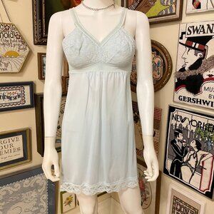Vintage Penneys Adonna Light Blue Bra-Slip Lingerie Lace Nylon Size 38B